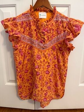 Islapayal Orange and Pink Block Print Blouse made in India